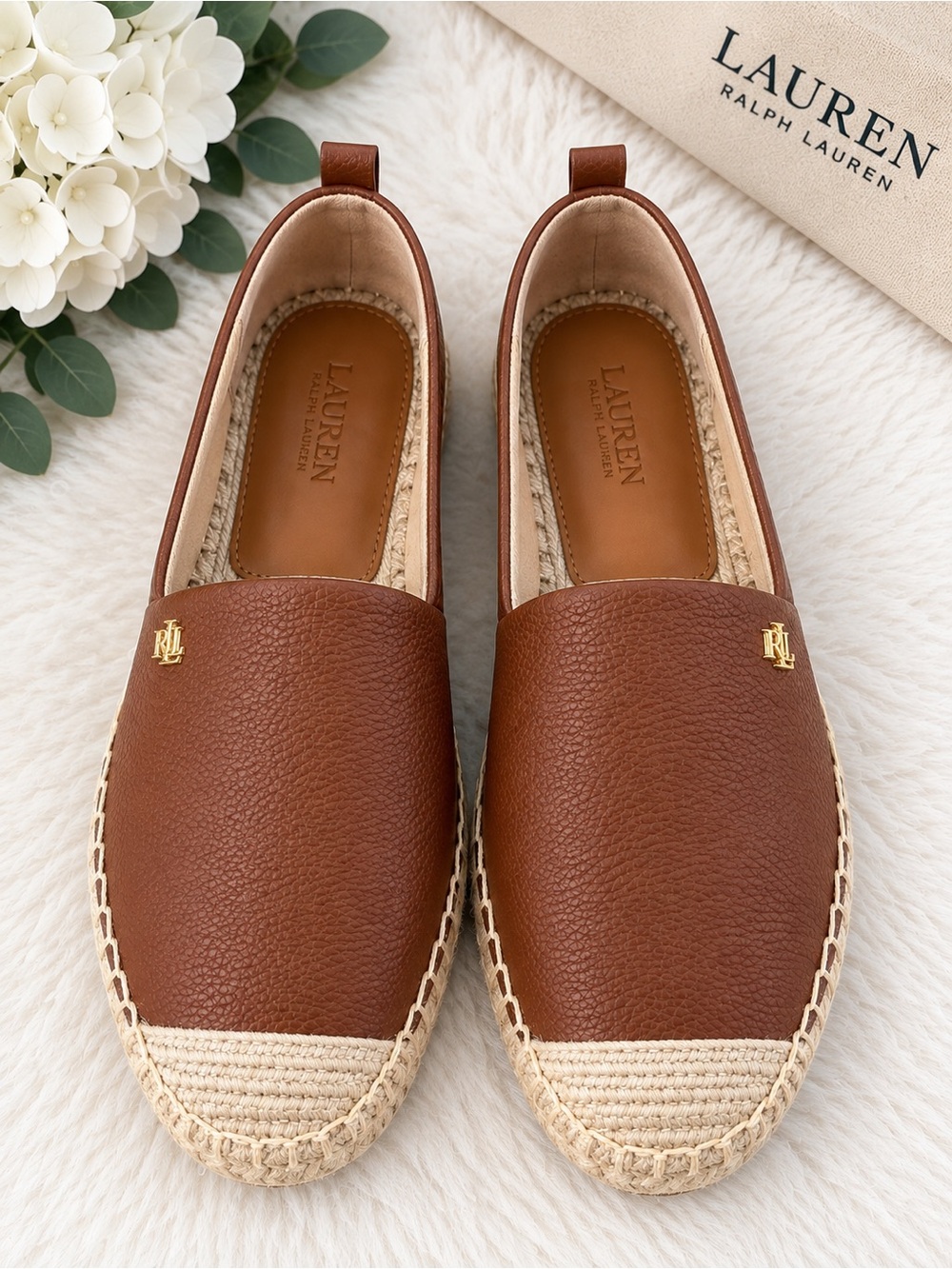 Ralph Lauren Brown Leather Espadrille Slip-Ons